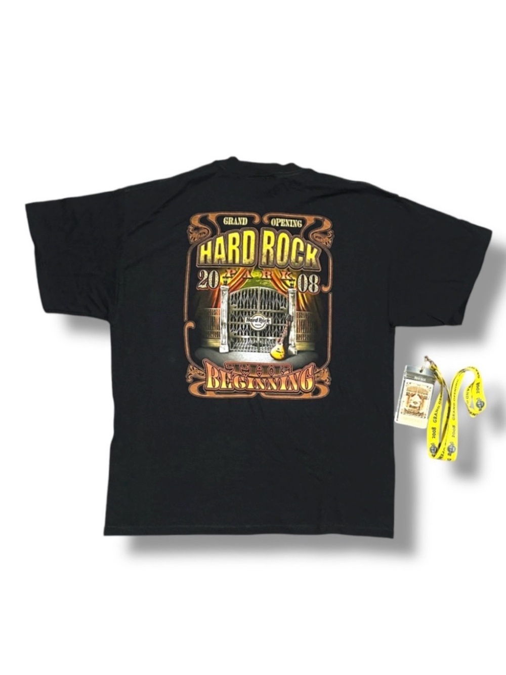 Y2K Hard Rock Park Opening T-Shirt Black Graphic Tee Men’s Size XL Original Pass